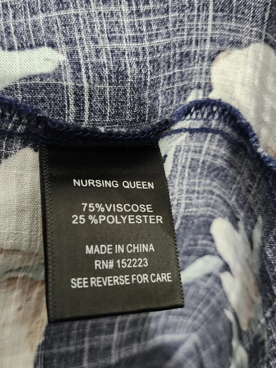 Nursing Queen Navy Floral Tiered Nursing Dress with Pink Blooms Size 2X - Picture 7 of 9